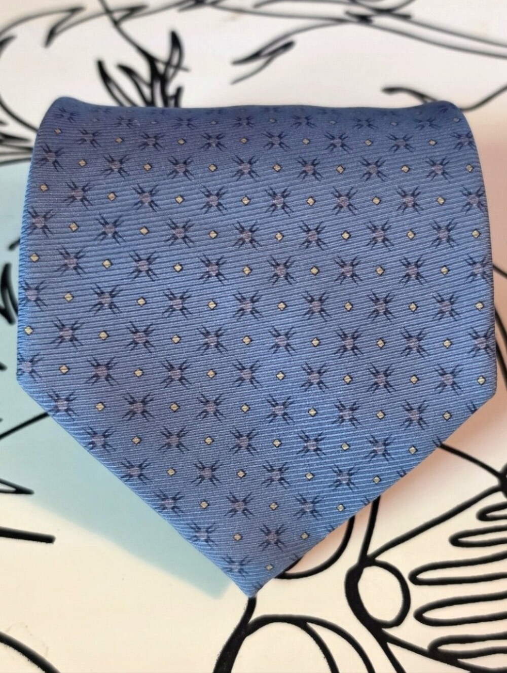 Alexander Lloyd Extra Long Silk Tie 66" x 4" Blue Geometric Floral XL